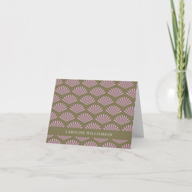 Art Deco Pattern Olive and Lavender Personalized  Note Card (Front)