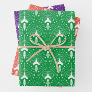 Art Deco Pattern on orange, green and purple Wrapping Paper Sheets