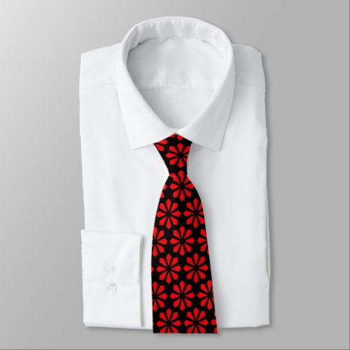 Art Deco Pattern _ Red on Black Neck Tie