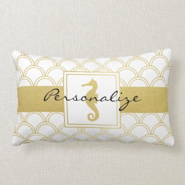 Art Deco Pattern Seahorse Faux Gold Vintage Lumbar Pillow Art Deco Pattern Seahorse Faux Gold Vintage Lumbar Pillow