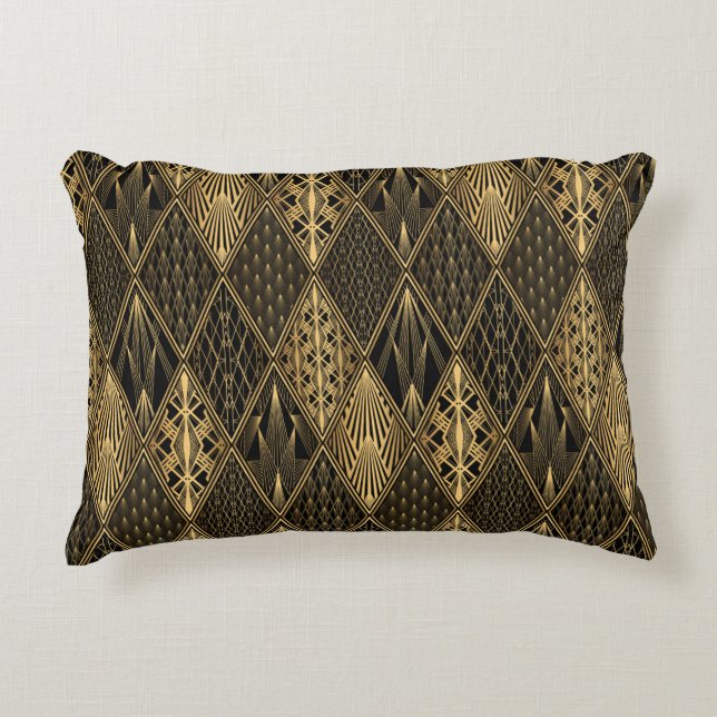 Art Deco Pattern. Seamless black and gold backgrou Accent Pillow (Front)