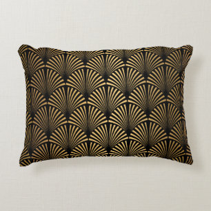 Art Deco Pattern. Seamless black and gold backgrou Accent Pillow