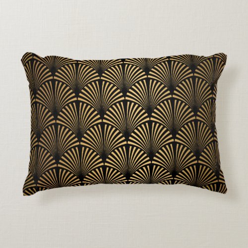 Art Deco Pattern Seamless black and gold backgrou Accent Pillow