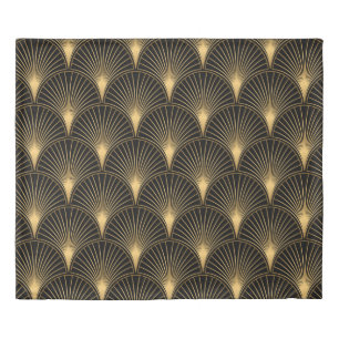 Art Deco Pattern. Seamless black and gold backgrou Duvet Cover