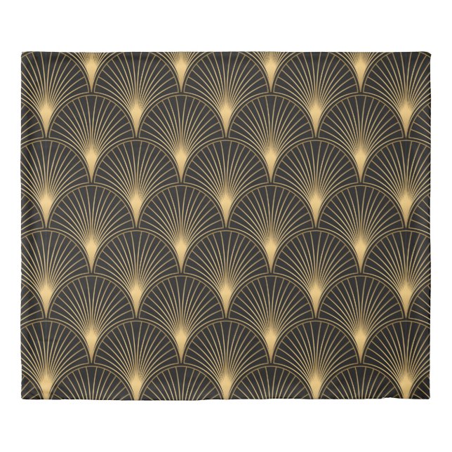 Art Deco Pattern. Seamless black and gold backgrou Duvet Cover (Front)