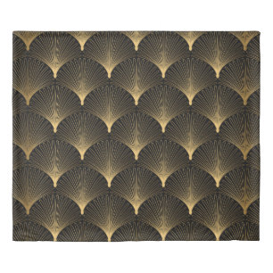 Art Deco Pattern. Seamless black and gold backgrou Duvet Cover