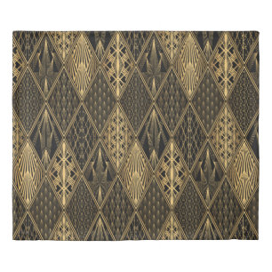 Art Deco Pattern. Seamless black and gold backgrou Duvet Cover