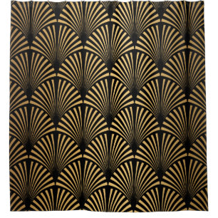 Art Deco Pattern. Seamless black and gold backgrou Shower Curtain