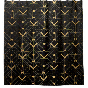 Art Deco Pattern. Seamless black and gold backgrou Shower Curtain