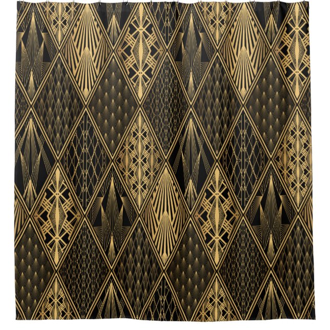 Art Deco Pattern. Seamless black and gold backgrou Shower Curtain (Front)