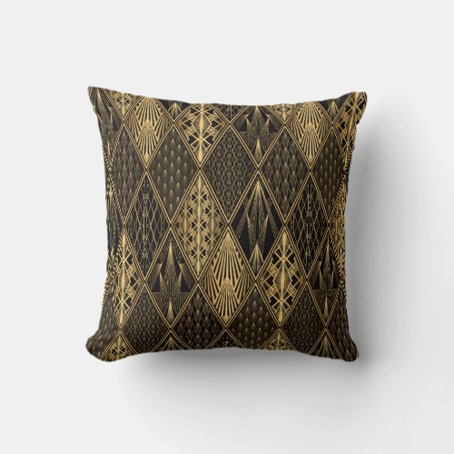 Art Deco Pattern Seamless black and gold backgrou Throw Pillow