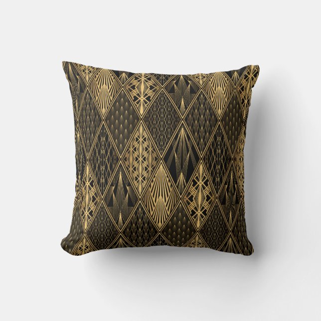 Art Deco Pattern. Seamless black and gold backgrou Throw Pillow (Front)