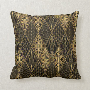 Art Deco Pattern. Seamless black and gold backgrou Throw Pillow