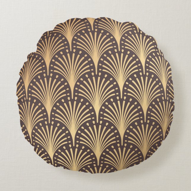 Art Deco Pattern. Seamless golden background. Mini Round Pillow (Front)