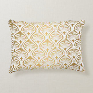 Art Deco Pattern. Seamless white and gold backgrou Accent Pillow