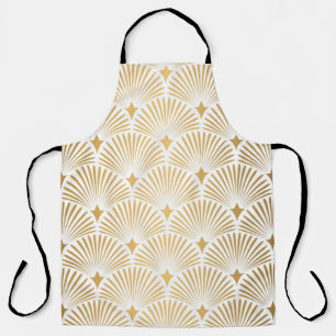Art Deco Pattern. Seamless white and gold backgrou Apron