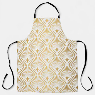 Art Deco Pattern. Seamless white and gold backgrou Apron
