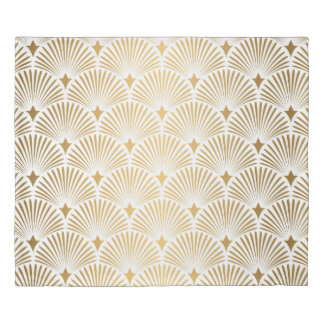 Art Deco Pattern. Seamless white and gold backgrou Duvet Cover