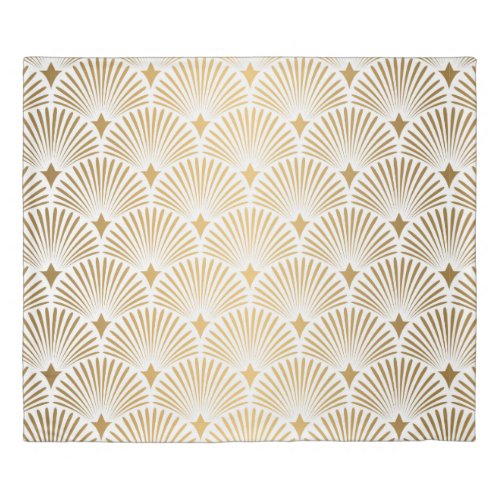 Art Deco Pattern Seamless white and gold backgrou Duvet Cover