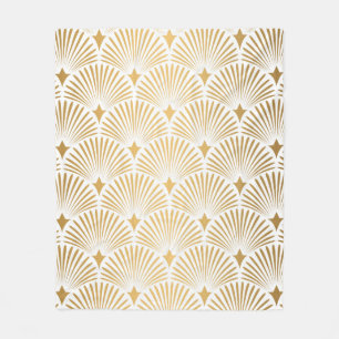 Art Deco Pattern. Seamless white and gold backgrou Fleece Blanket