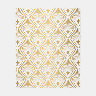 Art Deco Pattern. Seamless white and gold backgrou Fleece Blanket