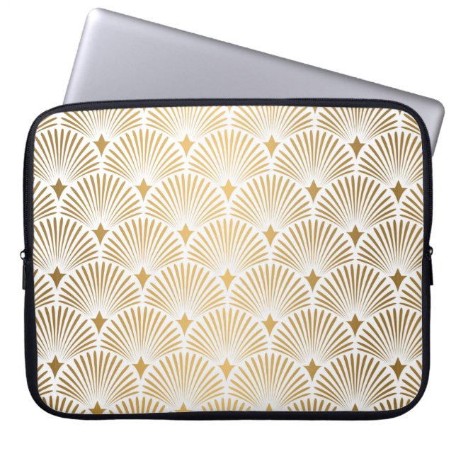 Art Deco Pattern. Seamless white and gold backgrou Laptop Sleeve (Front)