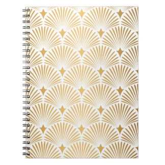 Art Deco Pattern. Seamless white and gold backgrou Notebook