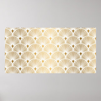 Art Deco Pattern. Seamless white and gold backgrou Poster