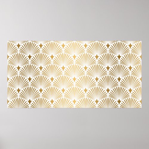 Art Deco Pattern Seamless white and gold backgrou Poster