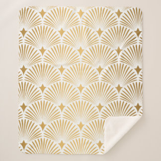 Art Deco Pattern. Seamless white and gold backgrou Sherpa Blanket