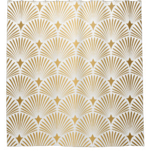 Art Deco Pattern. Seamless white and gold backgrou Shower Curtain