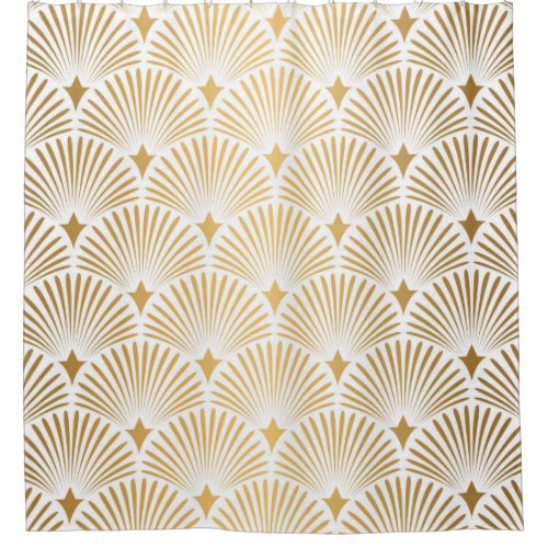 Art Deco Pattern Seamless white and gold backgrou Shower Curtain