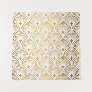 Art Deco Pattern. Seamless white and gold backgrou Tapestry