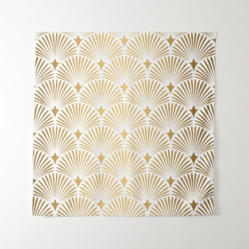 Art Deco Pattern Seamless white and gold backgrou Tapestry