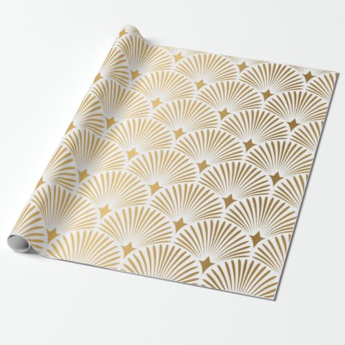 Art Deco Pattern Seamless white and gold backgrou Wrapping Paper