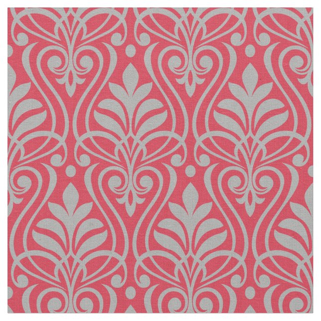 Art Deco Pattern - Spanish Gray on Paradise Pink Fabric (Close Up)