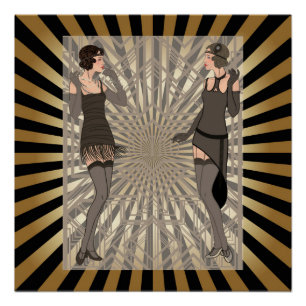 Art deco,pattern,stripes,gold,black,vintage,chic, poster