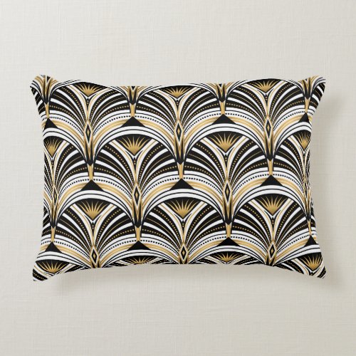 Art Deco pattern Vintage gold black white backgro Accent Pillow