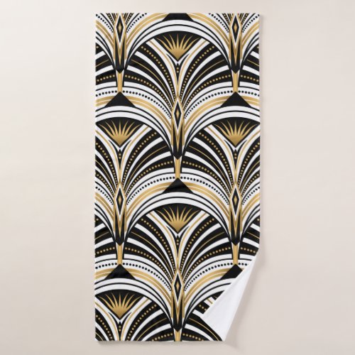 Art Deco pattern Vintage gold black white backgro Bath Towel