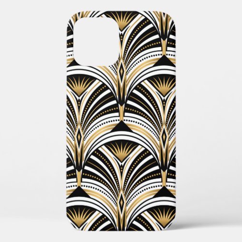 Art Deco pattern Vintage gold black white backgro iPhone 12 Case