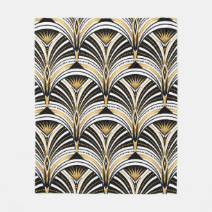 Art Deco pattern. Vintage gold black white backgro Fleece Blanket