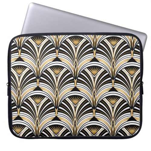 Art Deco pattern Vintage gold black white backgro Laptop Sleeve