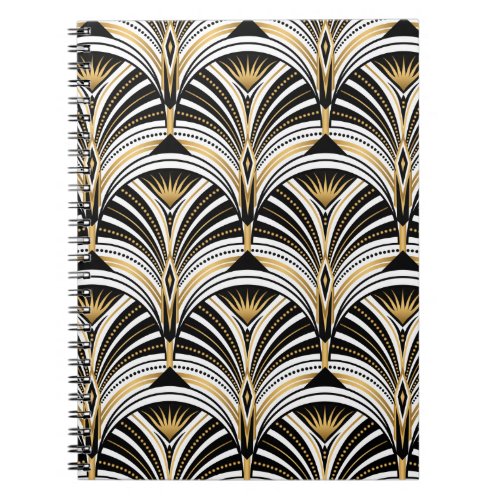 Art Deco pattern Vintage gold black white backgro Notebook