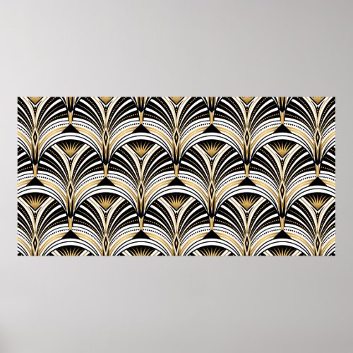 Art Deco pattern Vintage gold black white backgro Poster