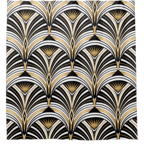 Art Deco pattern Vintage gold black white backgro Shower Curtain