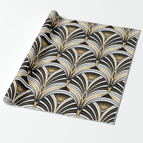 Art Deco pattern Vintage gold black white backgro Wrapping Paper