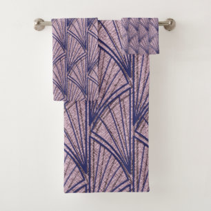 art deco pattern,vintage,silver,purple,elegant,chi bath towel set