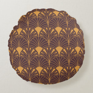 Art Deco pattern with fan-shaped motifs Round Pillow