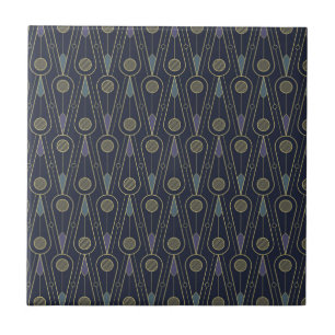 Art Deco pattern with geometric shapes in gold Ceramic Tile