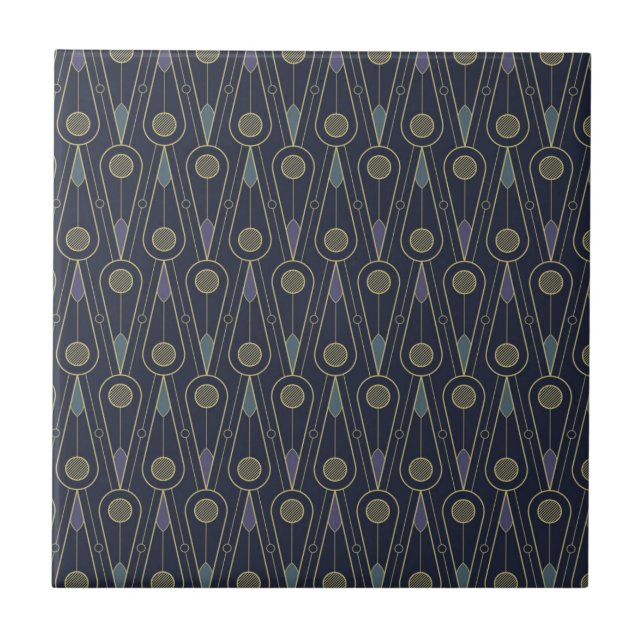 Art Deco pattern with geometric shapes in gold Ceramic Tile (Front)